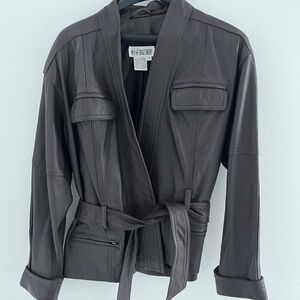 Together Women's Brown vintage  Belted Jacket leather size small